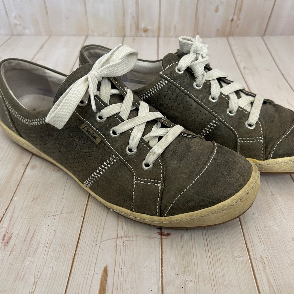 Josef Seibel Women's Gray Leather Sneakers Size 39 (‎ US 8) Casual Walking Shoes